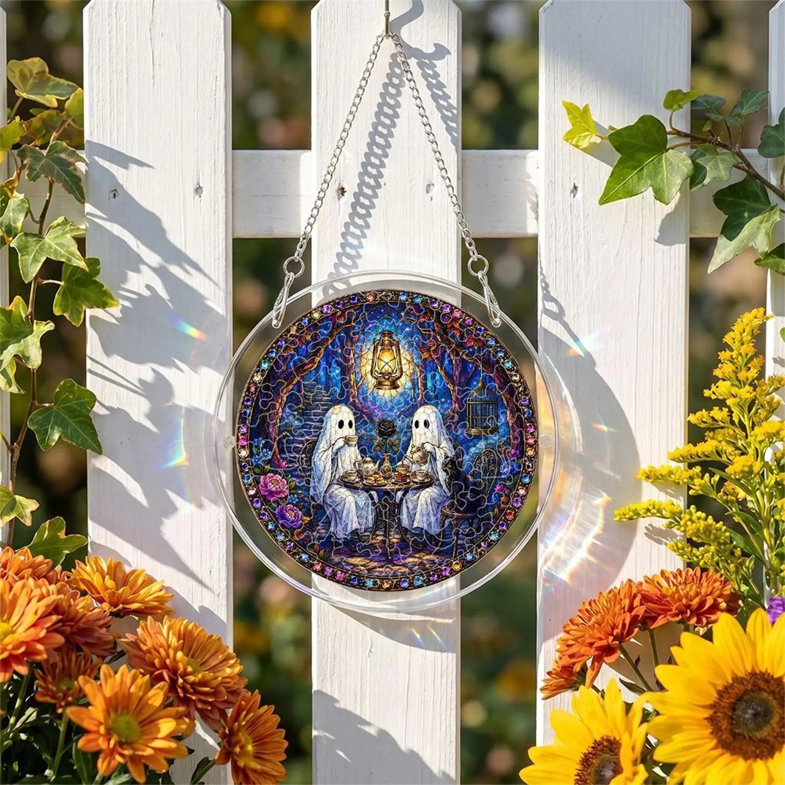 Puzzle Sun Catcher Kit Halloween 2D Ghost Home Decor Hangable Window Decor For Women Men Craft Lovers Homeowners Home Apartment Qme