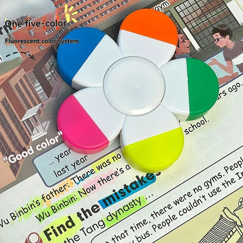 Multifunctional Cute Mini Rotary Highlighters 5 Colors,No Bleed Dry Fast Easy to Hold,for Journal Planner School Office Supplies Qme Fluorescence