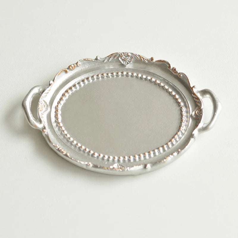 European Retro Mini Jewelry Tray Necklace Rings Displays Showing Qme Silver