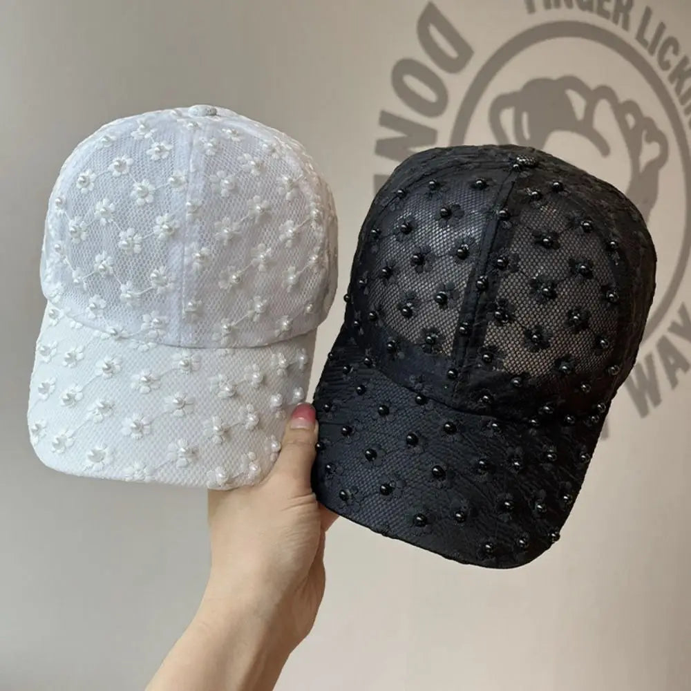 Embroidery Lace Baseball Cap Adjustable Sunscreen Embroidered Flower Qme