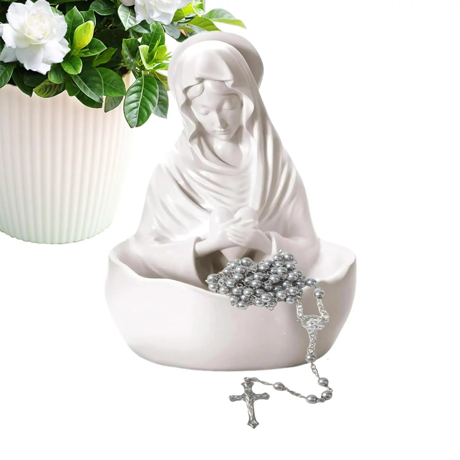 Mother Mary Statue Holy Virgin Figure Prayer Rosary Holder Christmas Qme