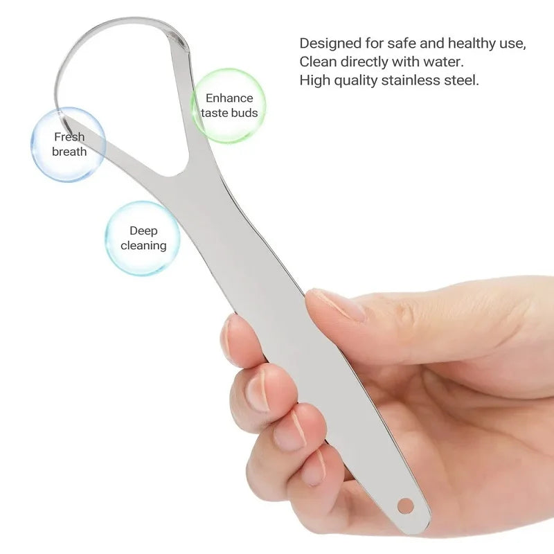 1 Reusable Stainless Steel Useful Tongue Scraper Cleaner Fresh Breath Qme