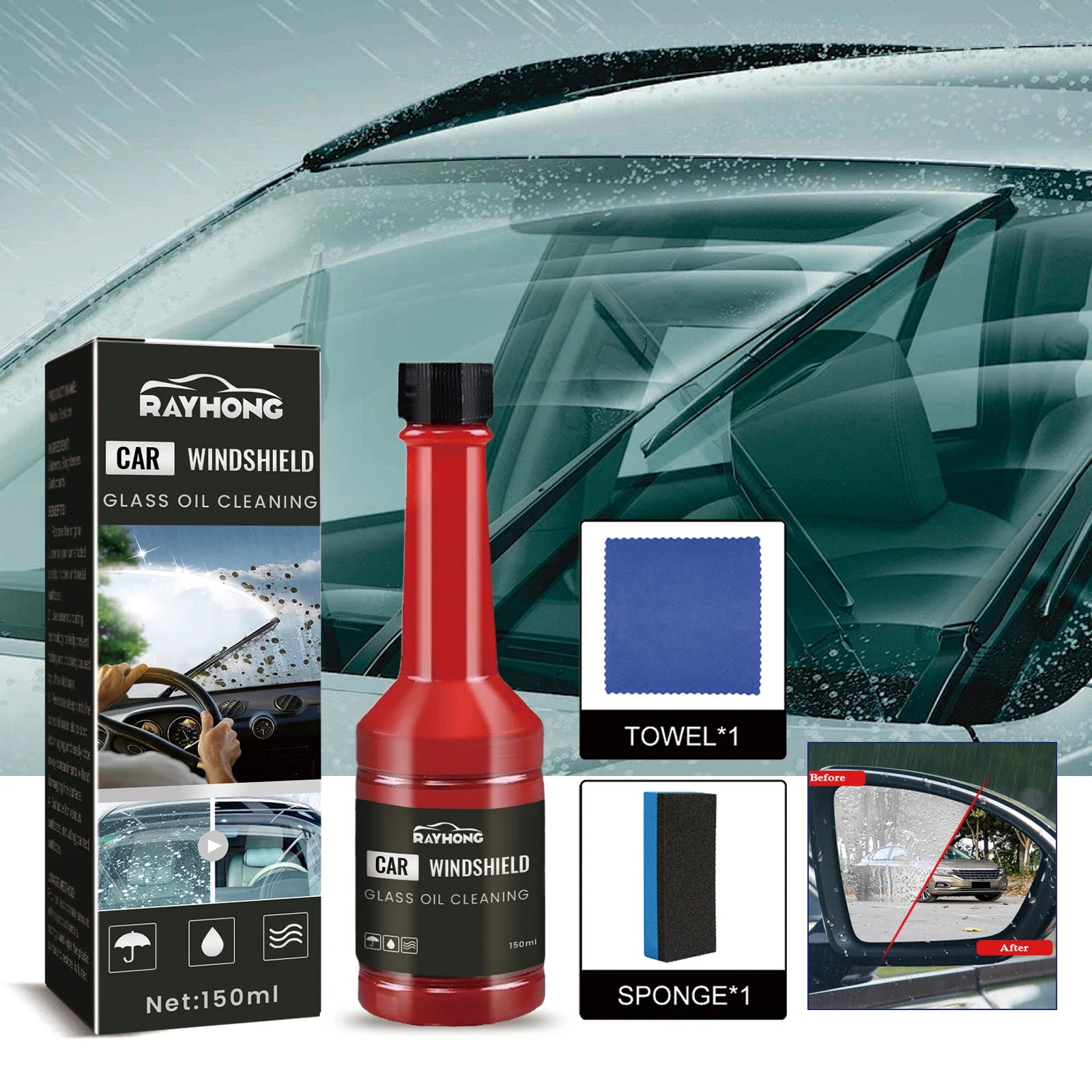 Windshield washer fluid; Automobile windshield cleaning agent for removing stains, rain and fog Qme