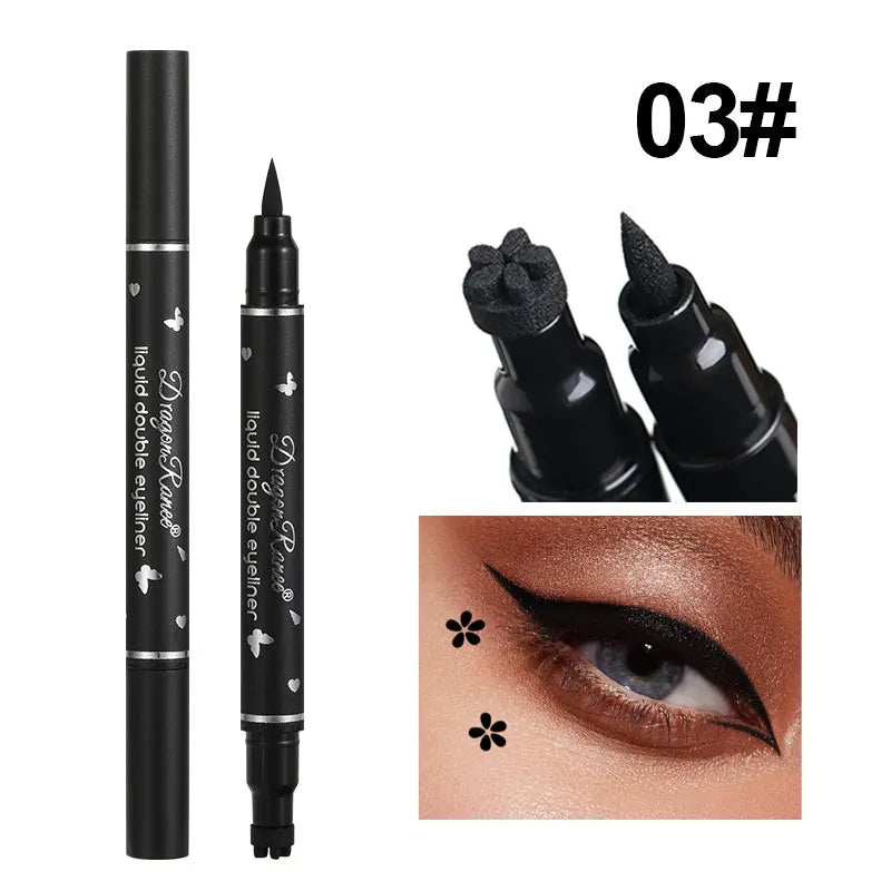 2 IN 1 Butterfly Seal Eyeliner Pen Star Moon Stamp Long-Lasting Waterproof Black Liquid Eye Liner Pencil Eyes Makeup Cosmetic Qme 03 flower