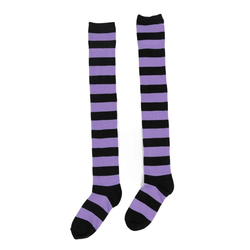 Women Striped Stockings Over Knee Length JK Long Socks Ladies Girls Qme A3 One Size