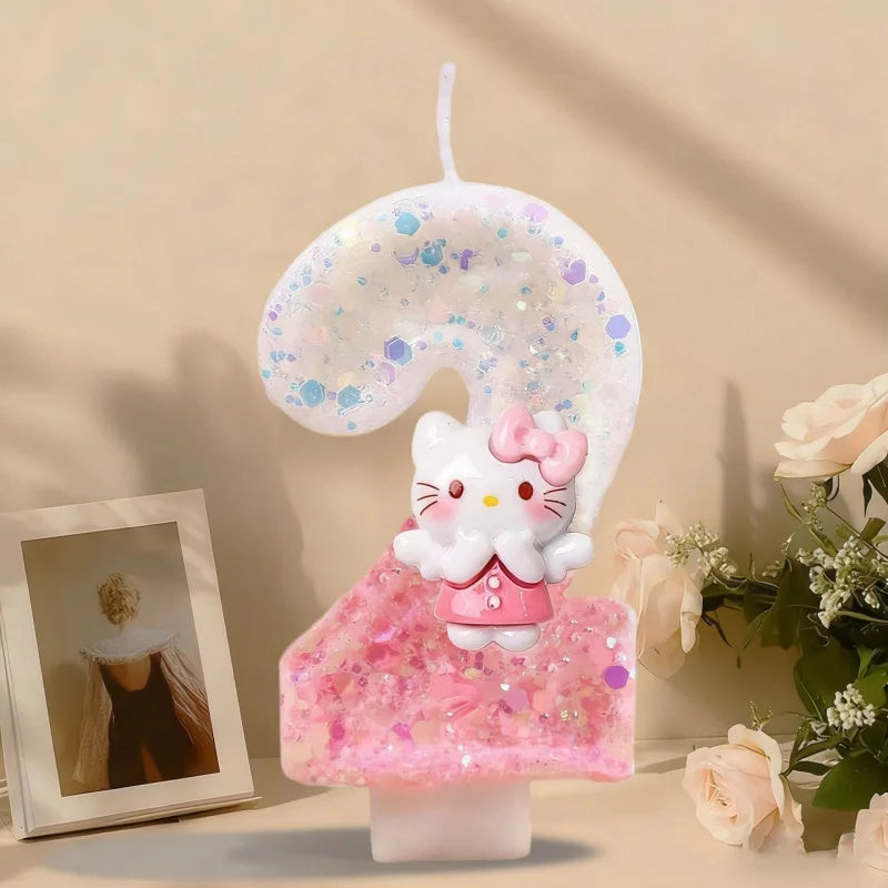 Hello Kitty Birthday Candles Cute Pink Cake Decorative Number Candles Mood Lighting Qme