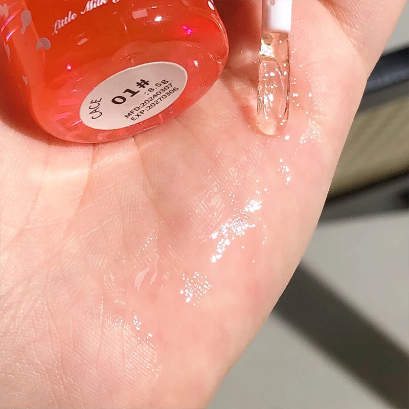 CACE Cute Milk Jar Lip Gloss Lip Plumper Oil Moisturizing Lipstick Peach Colorless Lipgloss Nourishing Lasting Female Makeup Qme