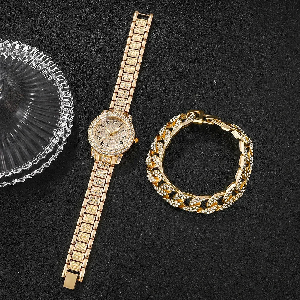Diamond Women Watches Gold Watch Ladies Wrist Watches Luxury Brand Rhinestone Womens Bracelet Watches Female Relogio Feminino Qme