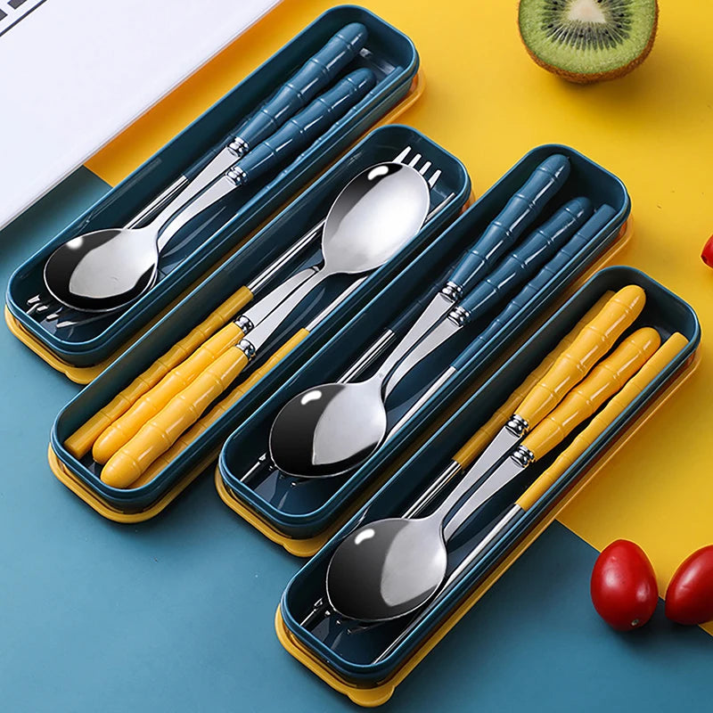 Chopsticks Spoons Forks Sets Stainless Steel Portable Tableware Qme