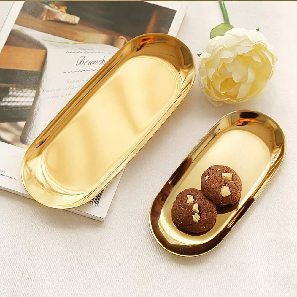 Stainless Steel Gold Storage Tray Fruit Jewelry Display Plate Kitchen Vanity Organizer Tools Metal Toilet Storage Rack Qme
