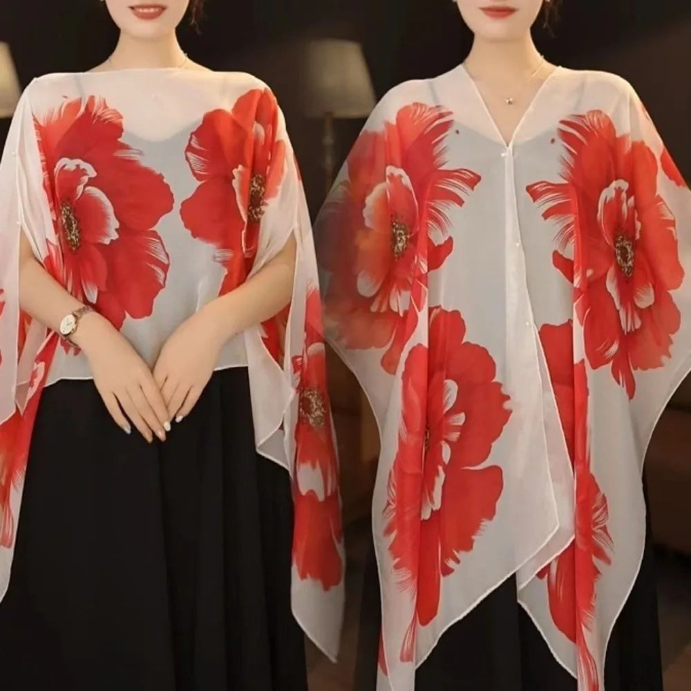 Multifuctional Breathable Shawl Flower Pattern Long Length Sun Protection Shawl Lightweight Breathable Fabric Chiffon Scarf Qme