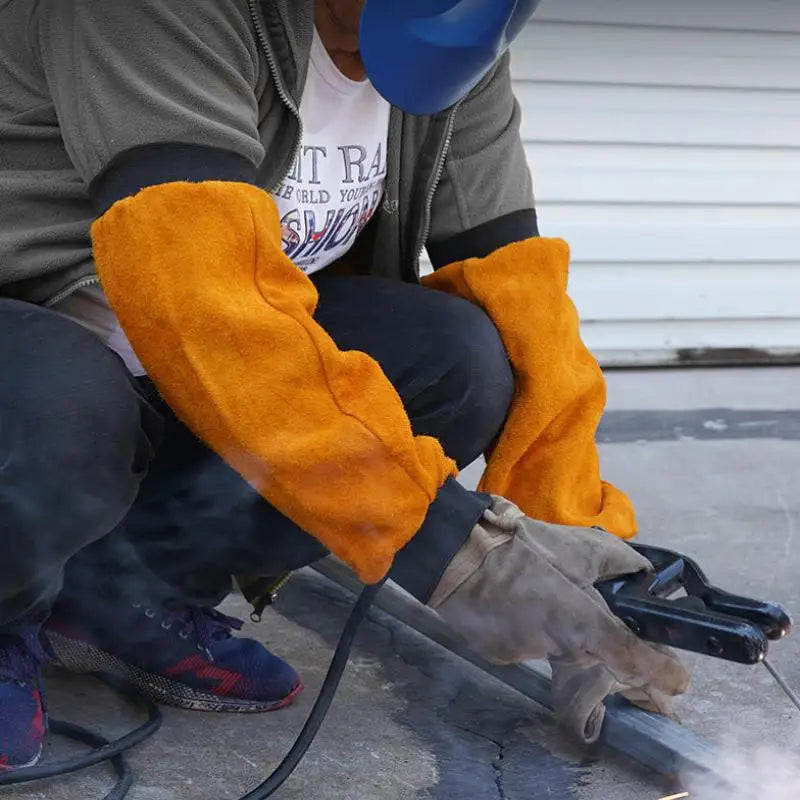 1 Pair Portable Welding Arm Guard PU Leather Welding Sleeves Heat Resistant Flame Retardant Arm Protection For Industrial Work Qme