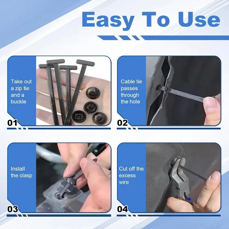 1000/20x Cable Ties Buckle Nylon Auto Fastener Screw Replaceable Car Fenders Trunk Engine Guard Panel Wire Clips Management Tool Qme
