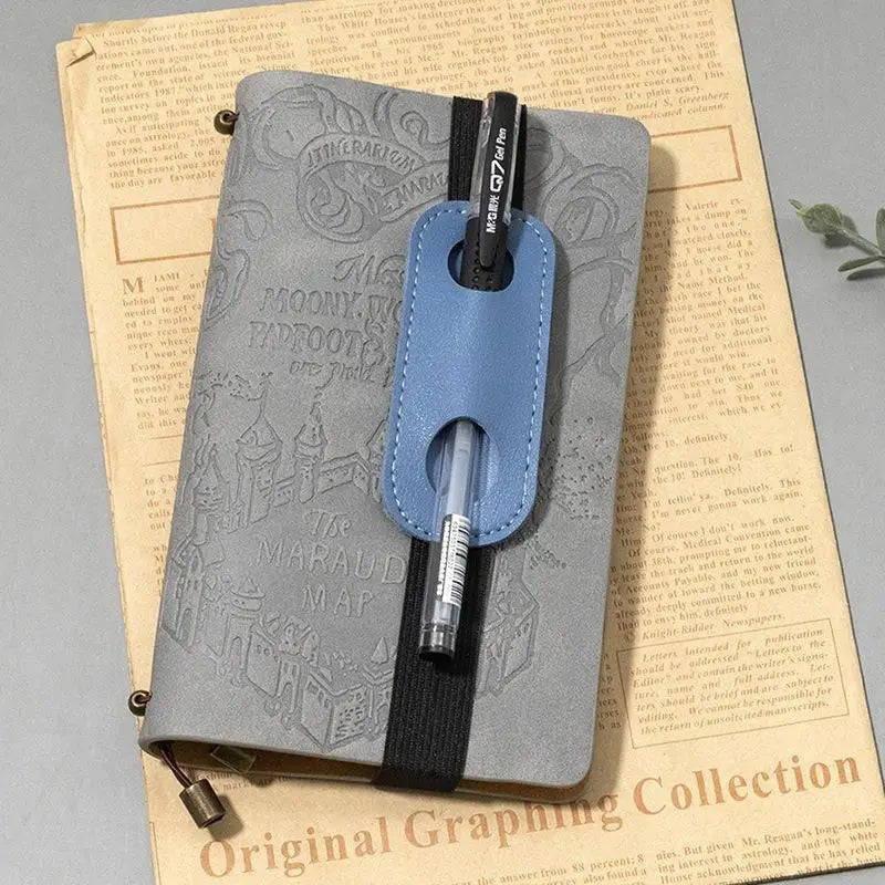 Elastic Band PU Leather Pen Holder Creative Anti-lost Notebook Clip Qme blue 1pcs A4