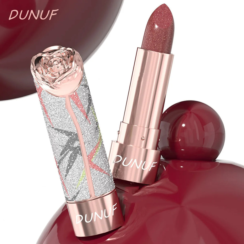 7 Colors Metallic Shimmer Lipstick, Gold Sparkle 3D Glitter Lip Makeup, High Pigment Velvet Matte Long Lasting Pearl Lipstick Qme