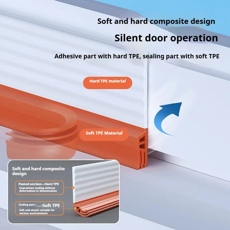 2/4M TPE Sliding Window Seal Strip Self Adhesive Triple Sound Insulation Windproof Anti-Cold Door Under Adjustable Weatherstrip Qme