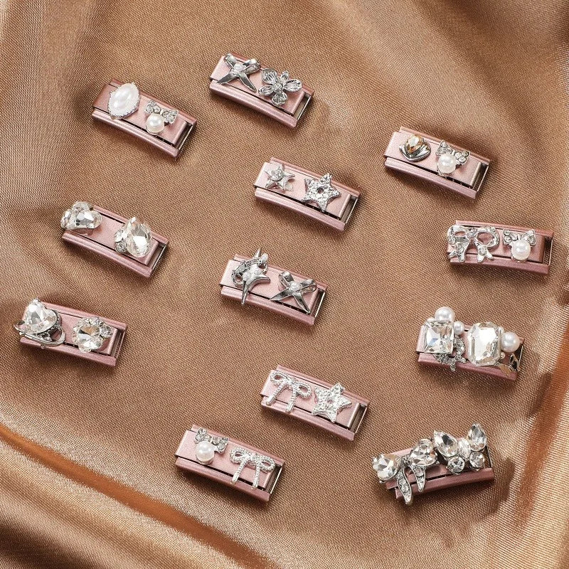 New 2026 Sweet Luxury Pearl Zircon Bows Square Long DIY Making Bracelet Women Men Stainless Steel 9mm Italian Charm Links Fit Qme