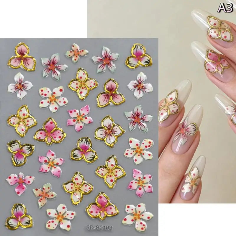 Blossom Floral Nail Stickers Bronzing 5D Spring Summer Petal Qme A3