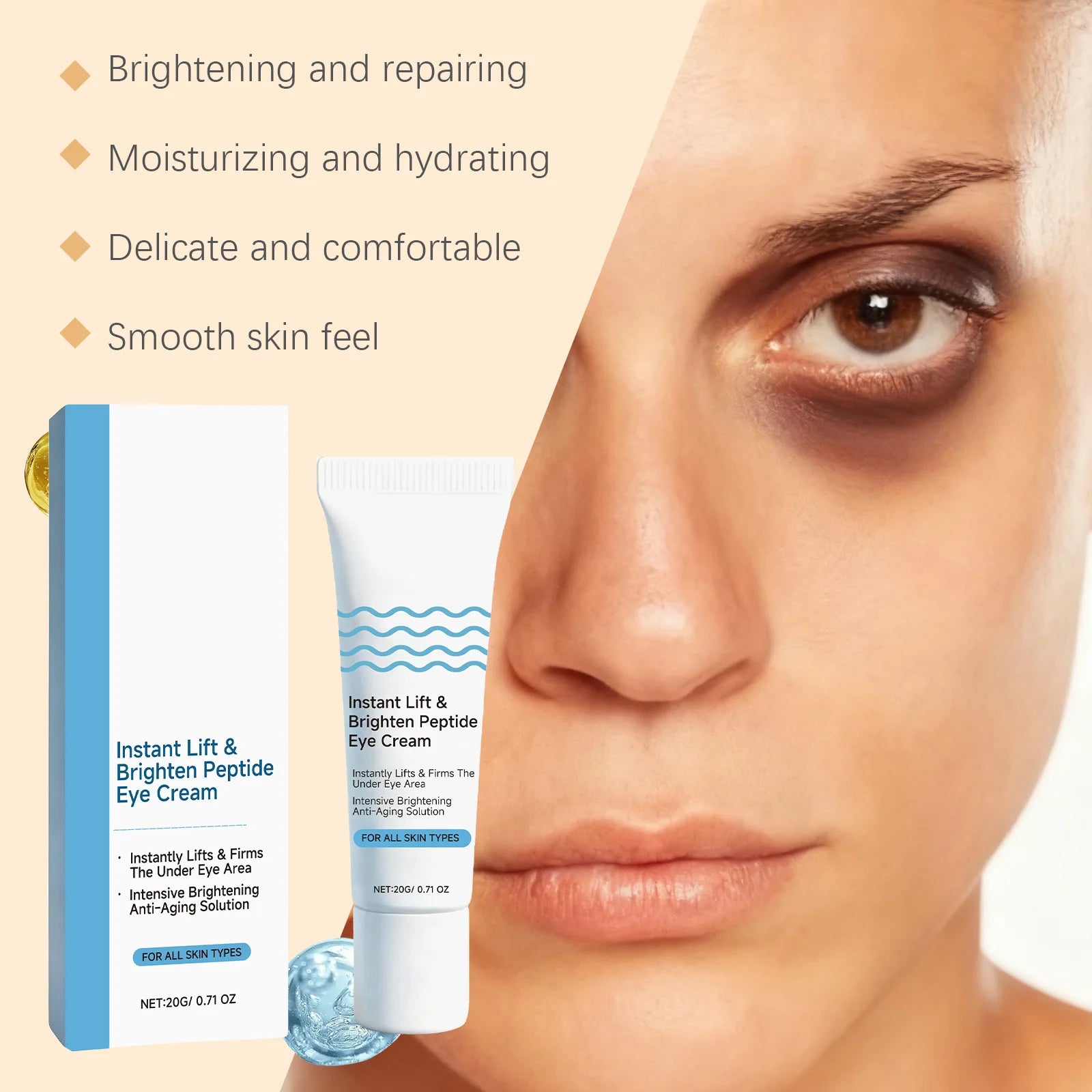 Instant Lift Brighten Peptide Eye Cream Anti Puffiness Dark Circles Anti-Aging Firming Moisturizing Delicate Smooth Eye SkinCare Qme