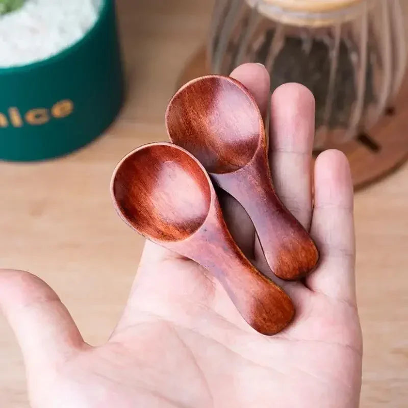 1pcs Mini Wooden Spoons Kitchen Spice Condiment Spoon Coffee Sugar Teaspoons Kids Short Handle Wood Scoops Home Tableware Qme