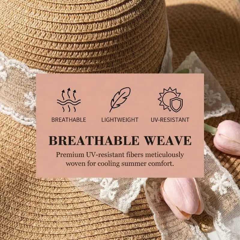 Summer Flower Straw Hat Foldable Sun Wide Large Brim Beach Hats Qme