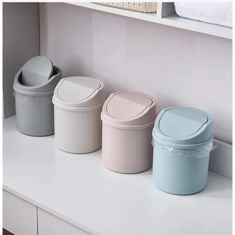 Mini Desktop Bin Small Trash Can Tube Cover Bedroom Garbage Clean Qme
