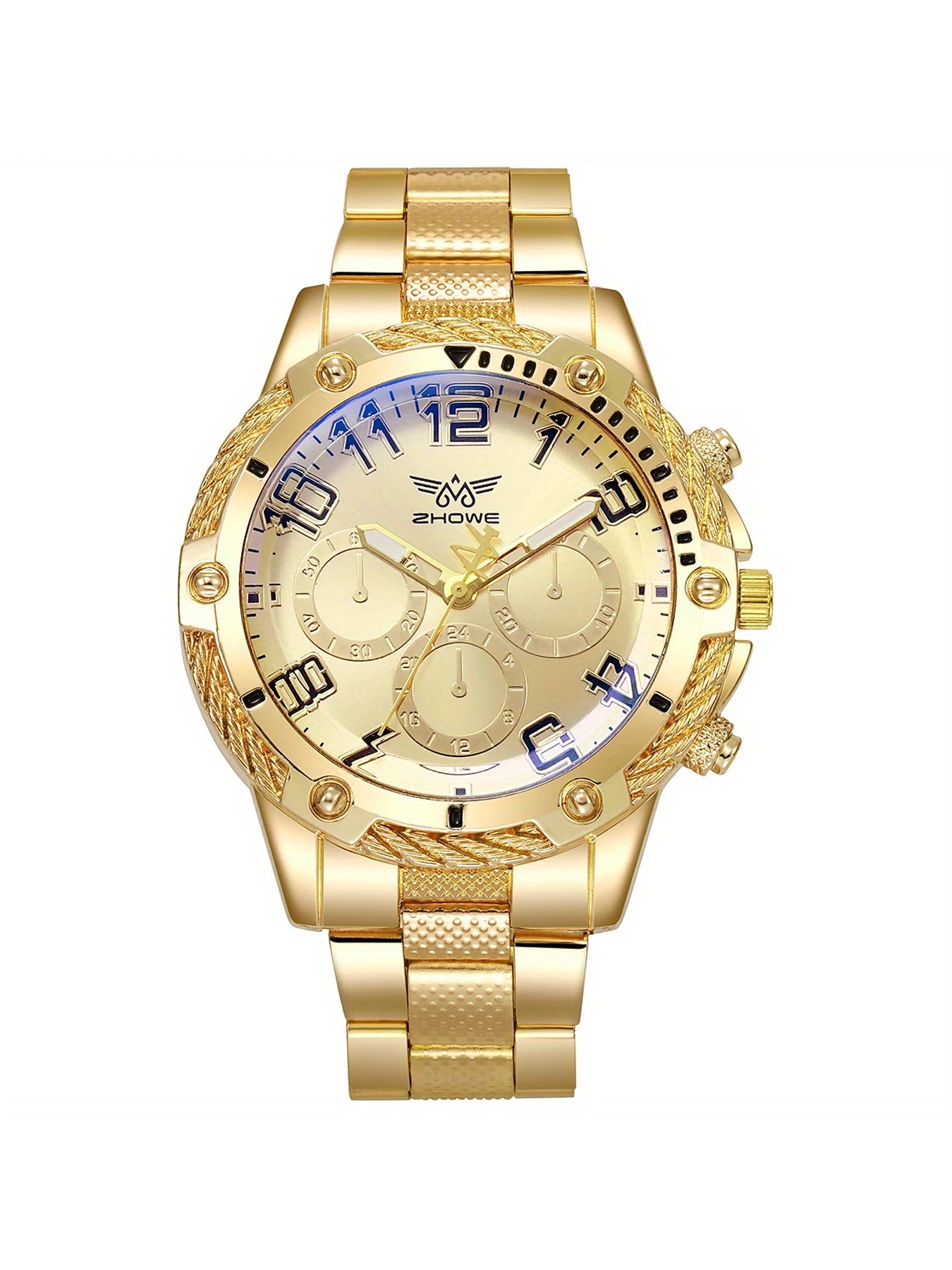 4pcs Men's new fashionable luxury business round fake three eye large dial quartz watch Qme