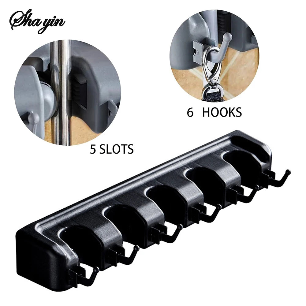 Wall Mounted Mop Holder 3/4 Position Multi-Functional Broom Pendant Shelf Home Kitchen Storage Black Magic Plastic Mop Holder ﻿ Qme