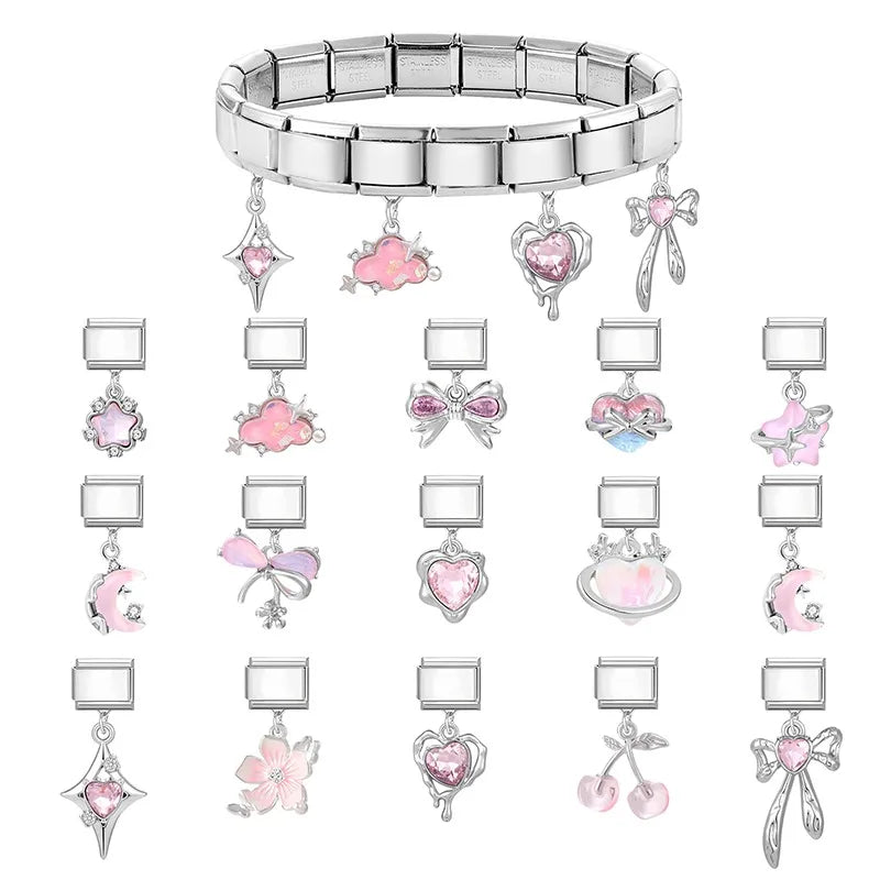 Colorful Square Zircon Pendant Italian Charm Fit 9mm Stainless Steel Women DIY Bracelet Drop Shipping Fashion Jewelry Wholesale Qme