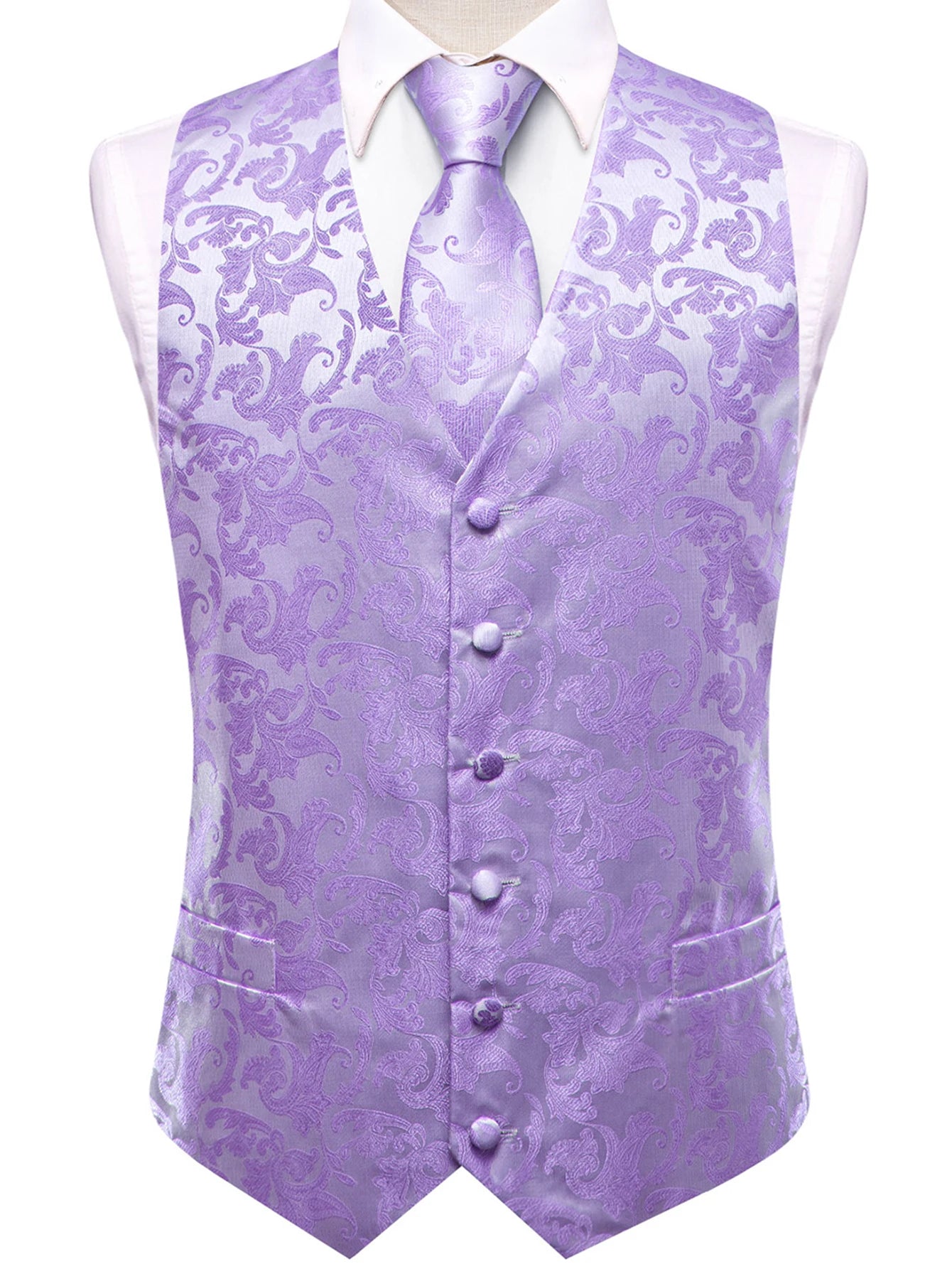 Men's Pastel Paisley Jacquard Vest Matching Tie 6 Soft Options Qme