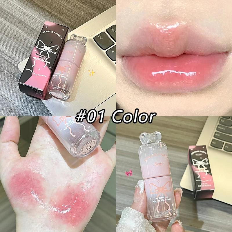 Bowknot Black Pink Mirror Lip Gloss Non-cup Staining Long-lasting Qme SP1056-1