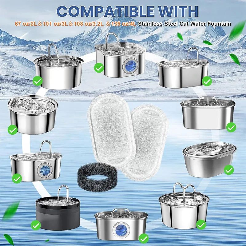 Ten pack suitable for 12 oz/3.2L and 64 oz/2L pet automatic fountain water dispenser filter accessories Qme