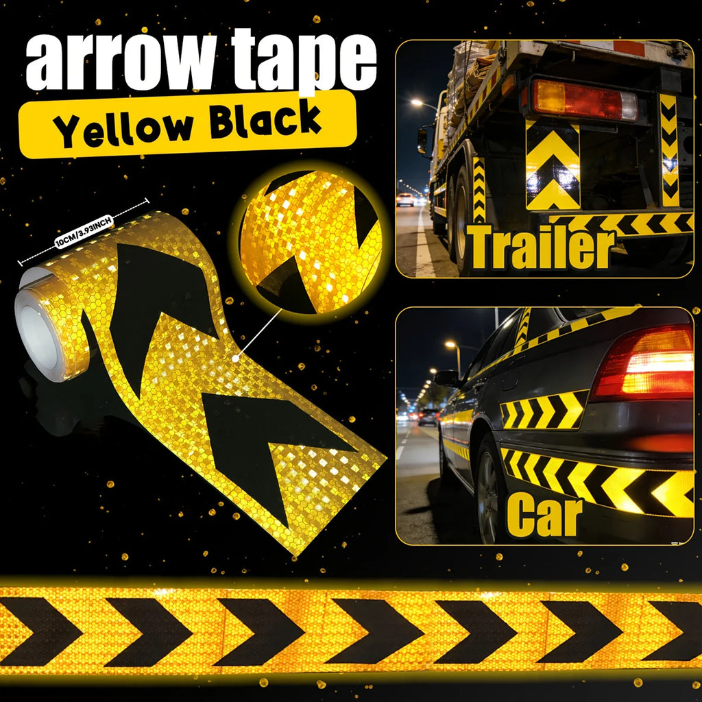 4Inch Waterproof Arrow Reflective Tape Safety Caution Warning Stickers Conspicuity Reflectors for DIY Car Truck Vehicle Warning Qme Yellow Black 1m 10cm