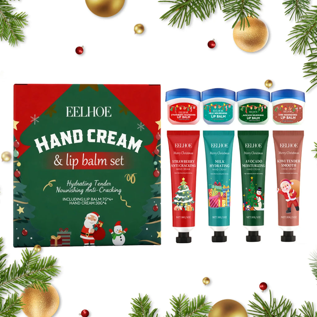 Christmas Hand Cream Lip Balm Set Gift Box Nourishing Moisturizing Anti-dry Cracked Softening Skin Festive Holiday Present Qme
