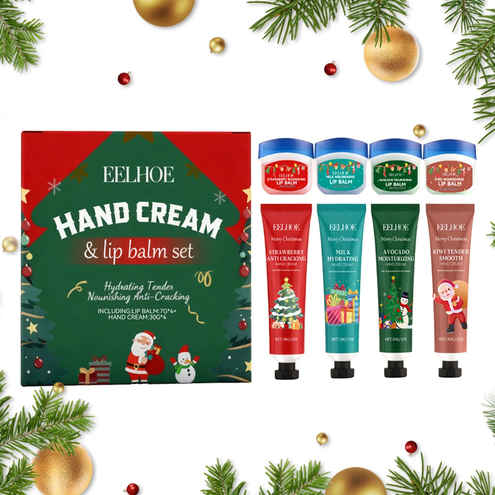 Christmas Hand Cream Lip Balm Set Gift Box Nourishing Moisturizing Anti-dry Cracked Softening Skin Festive Holiday Present Qme