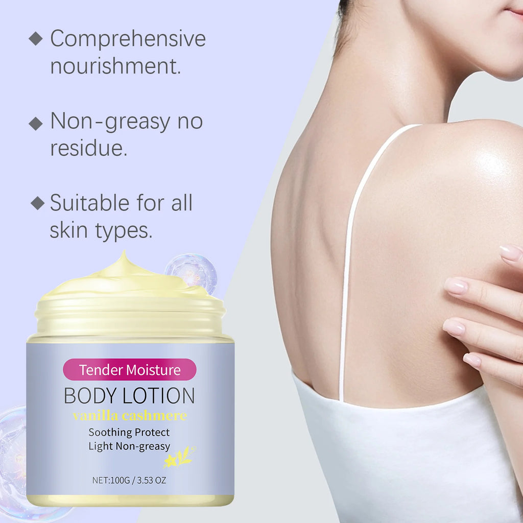 Tender Moisture Body Lotion Vanilla Cashmere Nourishing Dry Skin Care Lightweight Non-Greasy 24h Hydration for All Skin Types Qme
