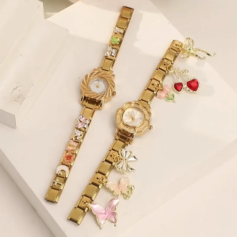 Wholesale Fashion Women's Mens Stainless Steel Round Hexagon Flower Shape High Quality Watch Bracelet For Friend DIY Watch Gifts Qme