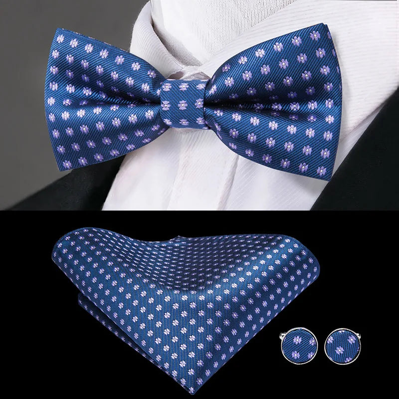 Silk Woven Mens Suspenders Bow Tie Hanky Cufflinks Strength 6 Clips Qme