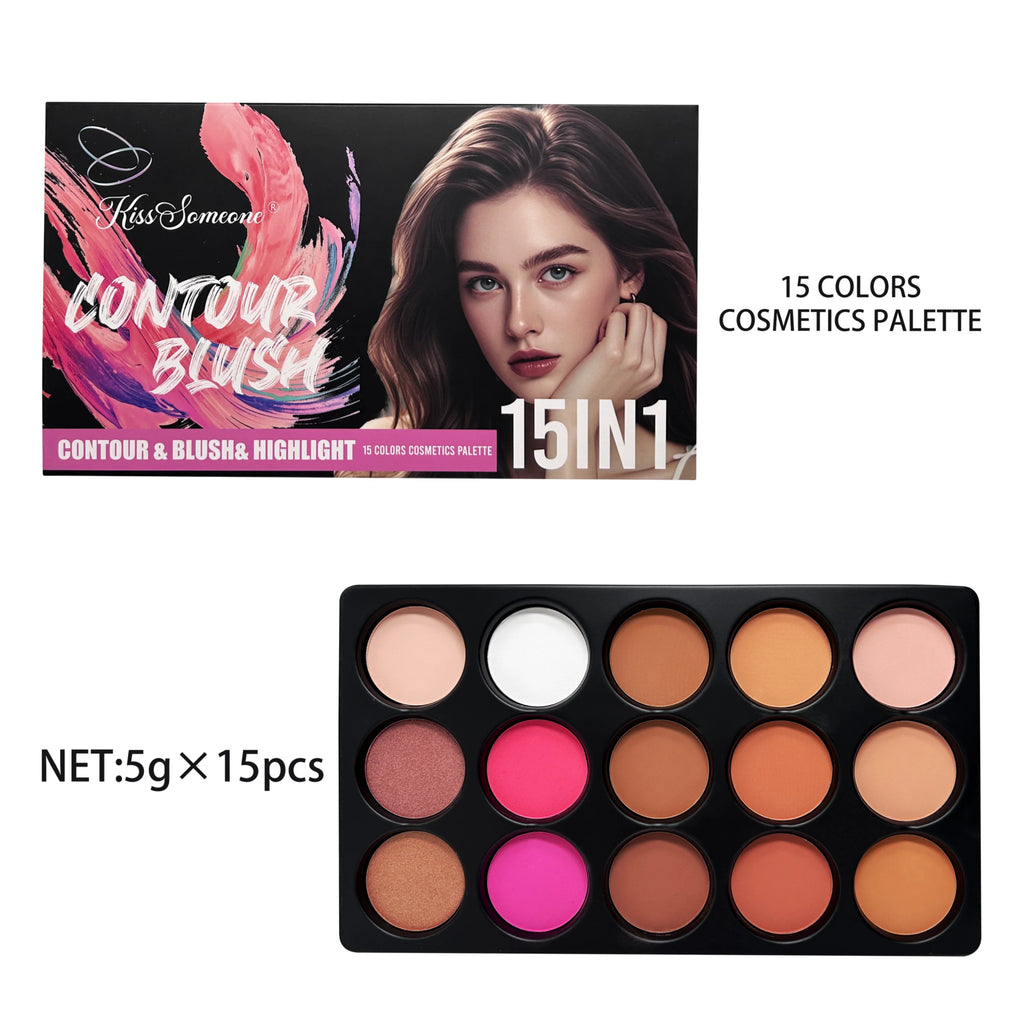 12 Colors Blush Contour Highlighter Makeup Palette, Matte Face Blush Powder for Cheek, Bright Shimmer Bronzer Professional Facia Qme