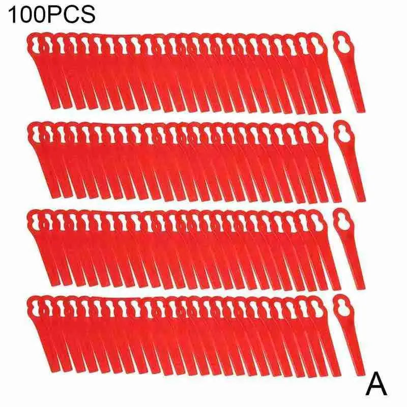 100pcs Plastic Cutter Blades For Electric Cordless Grass Trimmer Strimmer Tool Grass Trimmer Blades Replacement Garden Tool Qme red