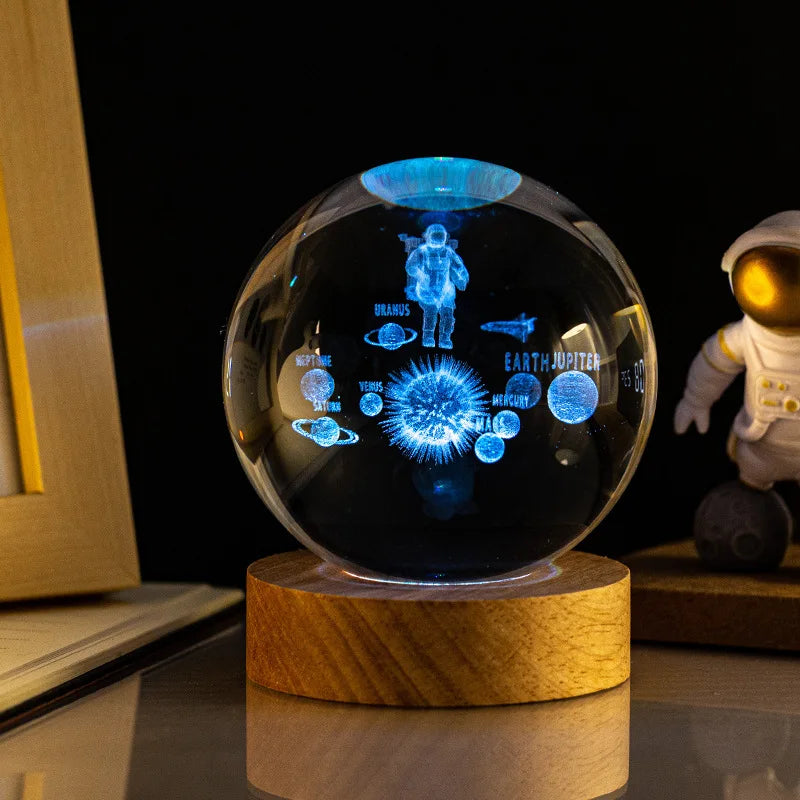 3D Colored Luminous Crystal Ball Astronomy Galaxy Crystal Sphere Beside Lamp Solar System Glassic Snow Globe Desktop Decorations Qme Astronaut