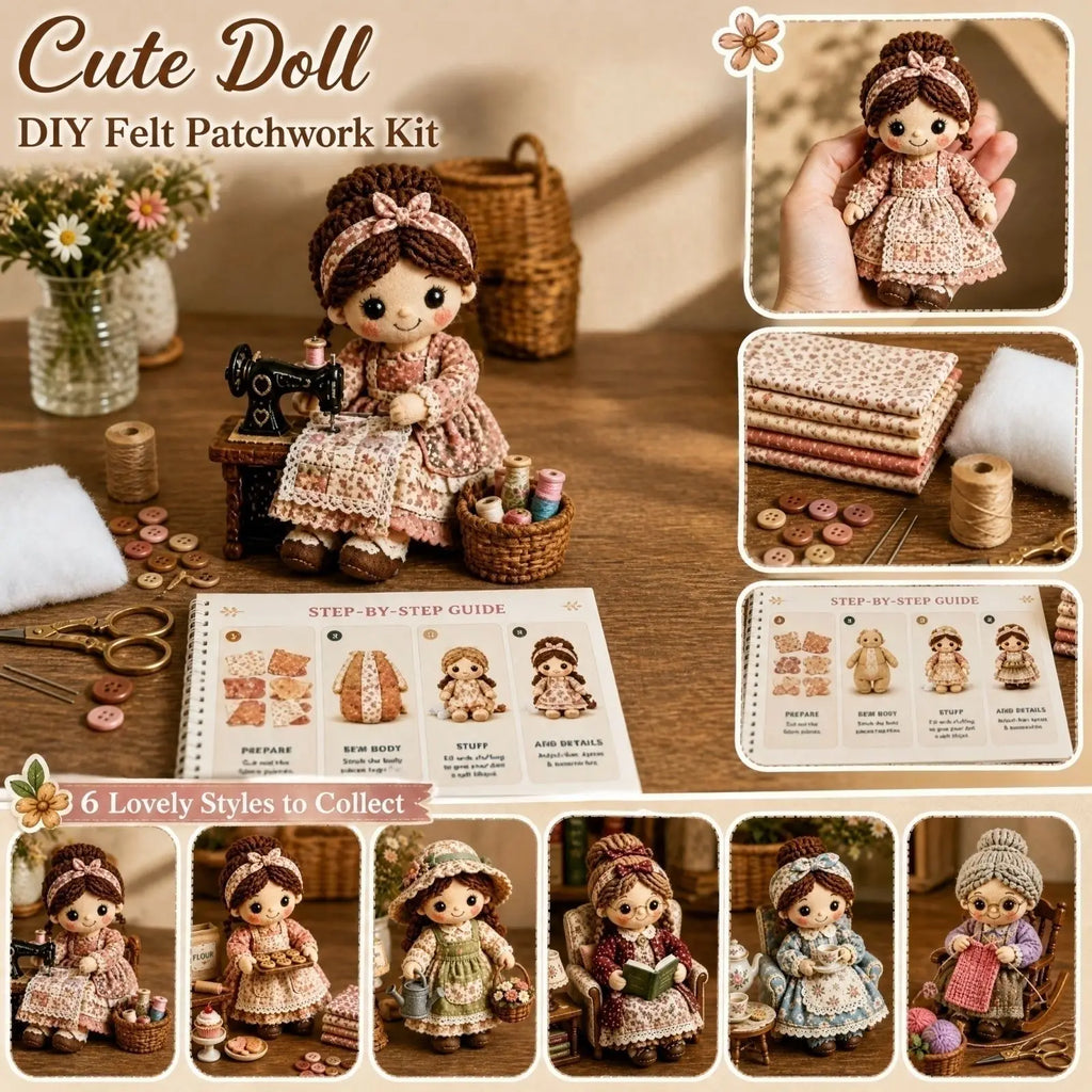 Doll Patchwork DIY Kit Complete Sewing Material Pack Fabric Accessory Set Handcraft Making Supplies for Beginner and Craft Lover Qme