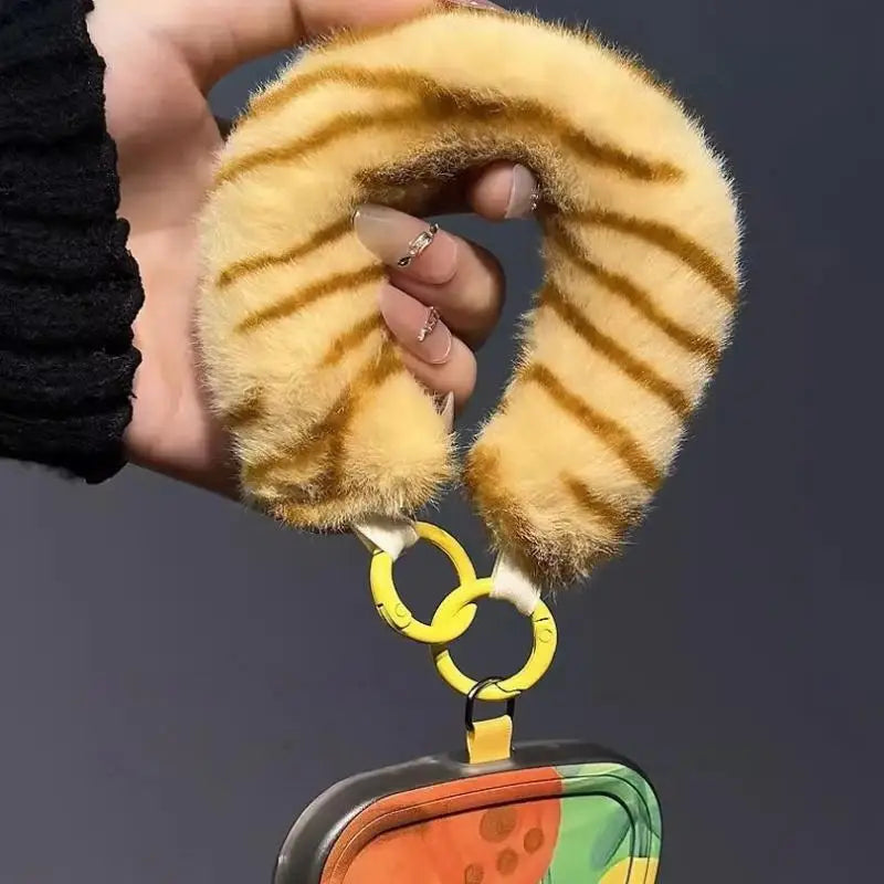 Exquisite Plush Wrist Lanyard Bright Colorful Strap Phone Keychain Qme