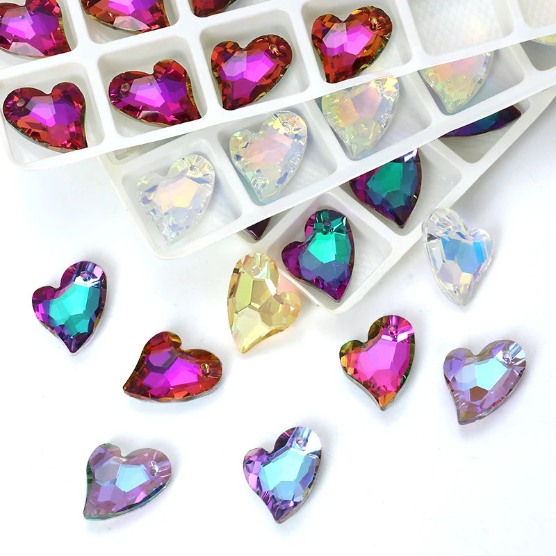 17mm Austria 6261 Devoted 2 U Heart Pendant Loose Rhinestone Charms Beads for Jewelry Making Bracelet Necklace Earrings DIY Qme Mixed 14x17mm-12pcs