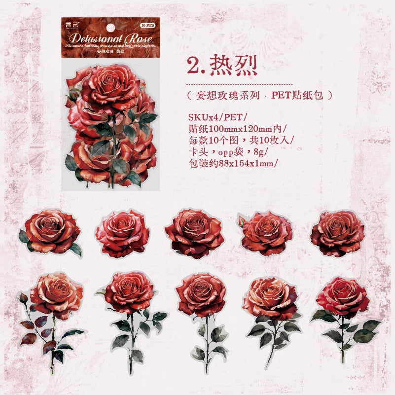 10 pcs/pack Large size rose Stickers Decorative Stick Labels Diary Album Scrapbooking material DIY junk journal supplies Qme 2
