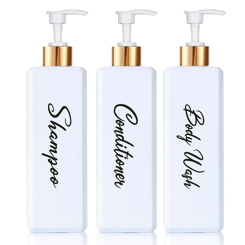 Refillable Shampoo and Conditioner Dispenser with Pump Bath Shower Shampoo Conditioner Lotion Soap Container Bottle Qme white