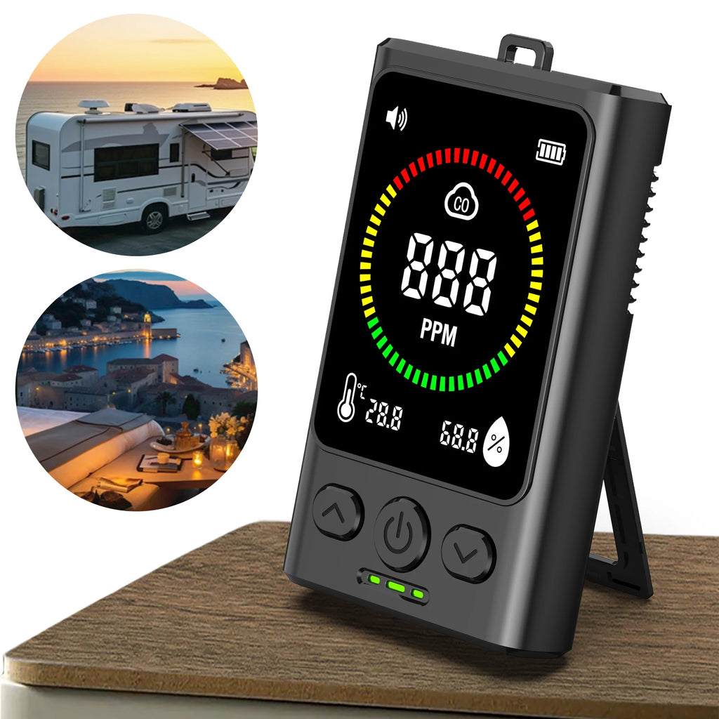 3-in-1 Carbon Monoxide Detector Rechargeable CO Detector with LCD Display Temp Humidity Monitor for Home Hotel RV Qme