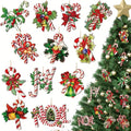 Wooden Christmas Tree Ornaments Cute Candy Cane Bow Bells Hanging Qme 12pcs