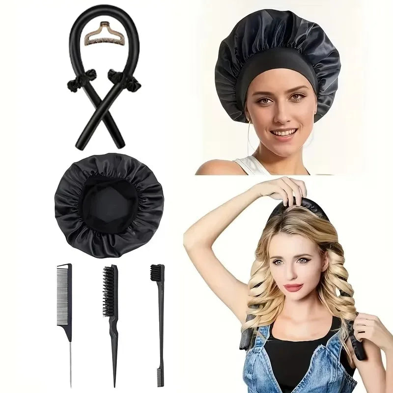 3 5 No-heat Curling Iron Satin Sleep Cap Hair Clips Comb Tie Women's Qme
