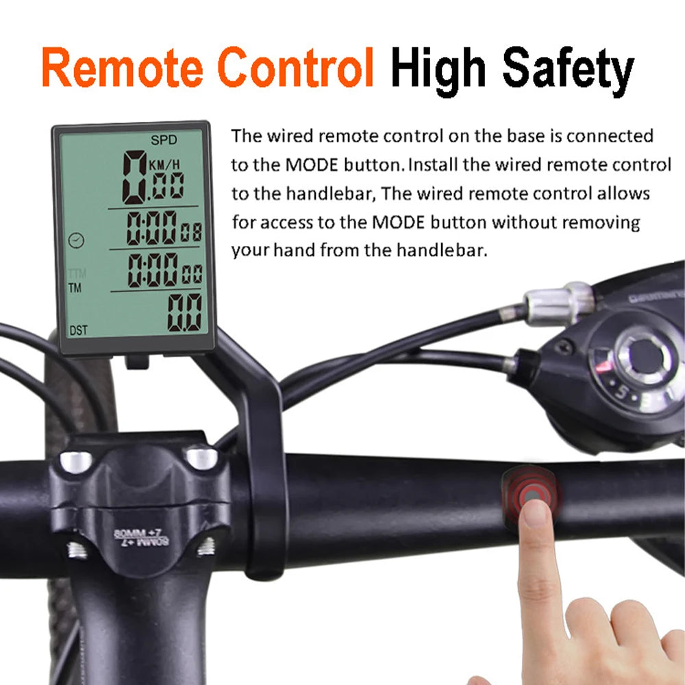 Bicycle Computer Wireless Bike Computer 3-inch Large LCD Screen Waterproof Speedometer with Green LCD Backlight Qme